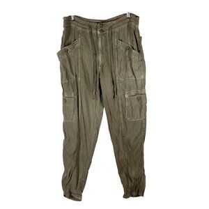 American Eagle Pants Women 12 US XL green Linen Blend Cargo Pockets Drawstring